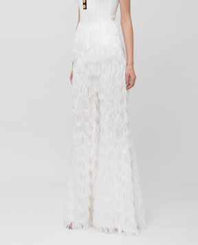 Balmain White trousers with lace RF15303D026