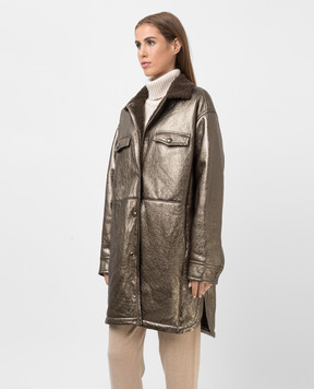 Yves Salomon Bronze sheepskin coat with slits 22WYM60295MEVN