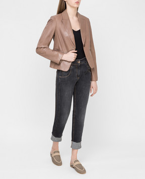 Brunello Cucinelli Dark beige leather jacket MPBIS8859