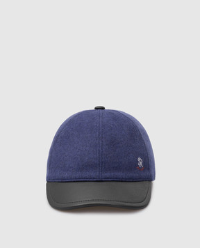 Stefano Ricci Baby blue wool and leather cap with monogram YVF5190C603SK