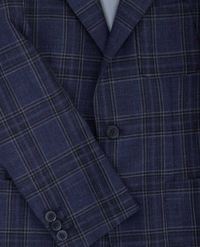 Stefano Ricci Children's navy check wool, silk and linen blazer Y1RSGD2300WKL01B