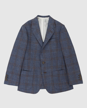 Stefano Ricci Checked wool, silk and linen children's blue blazer Y1RSGD2200WKL03B