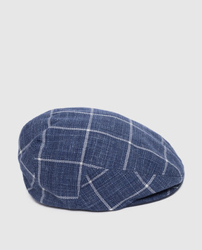 Stefano Ricci Checked wool, silk and linen baby cap YVF2126HC4204