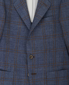 Stefano Ricci Checked wool, silk and linen children's blue blazer Y1RSGD2200WKL03B