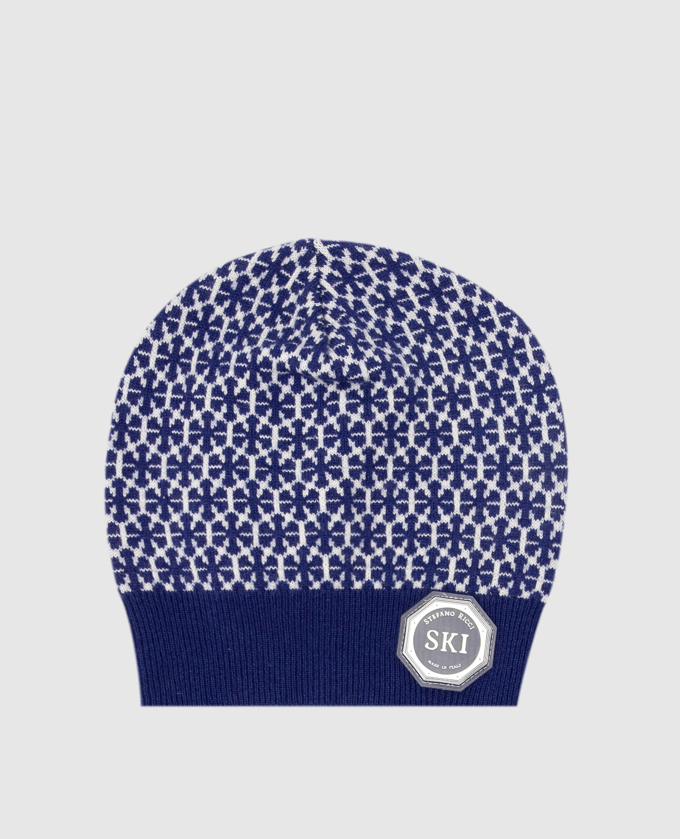 

Patterned baby hat in blue cashmere and silk Stefano Ricci