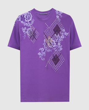 Ermanno Scervino Purple T-shirt with crystals and lace D392L714DUX