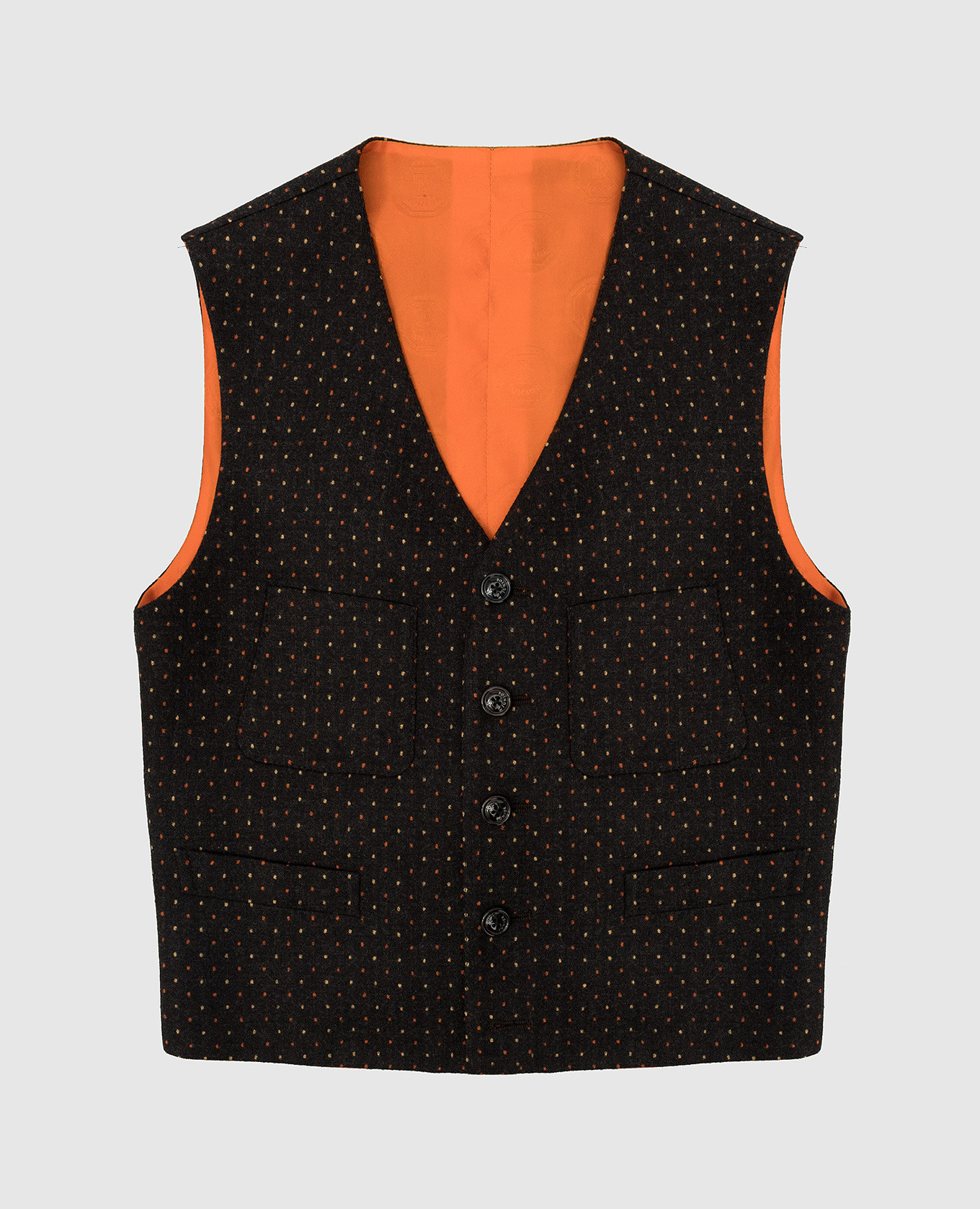 Dark brown patterned wool vest stefano ricci