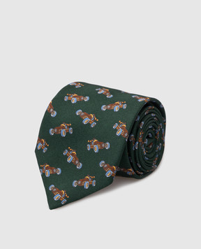 Stefano Ricci Patterned Tie and Pache Scarf Set for Children Dark Green Silk YDHNG700
