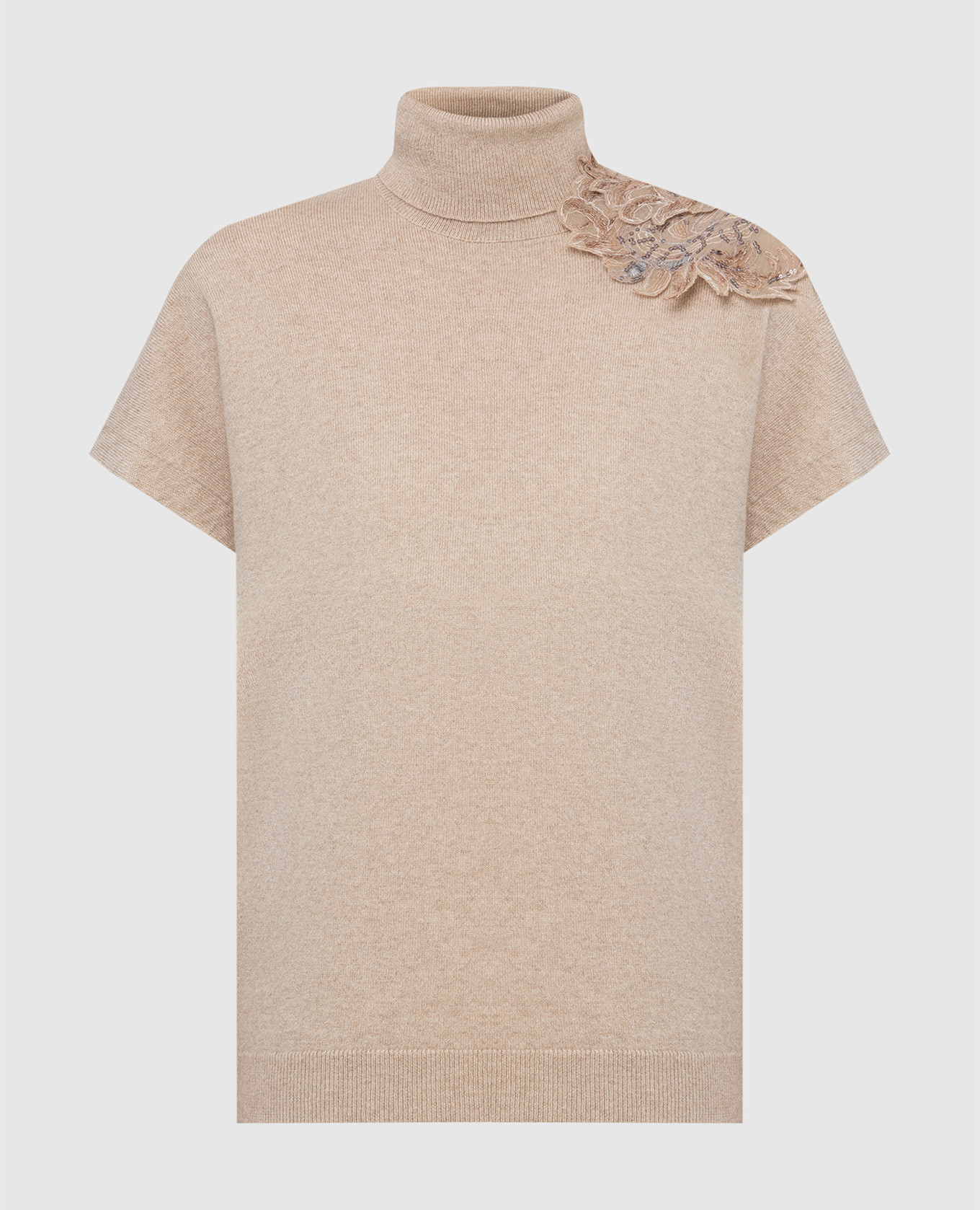 

Beige cashmere top with appliqué Brunello Cucinelli