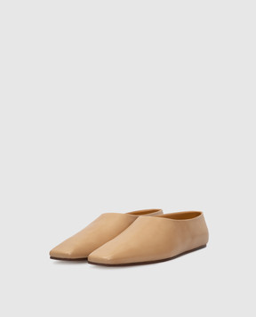 The Row Dark Beige Leather Square Toe Flat Shoes F1181L72