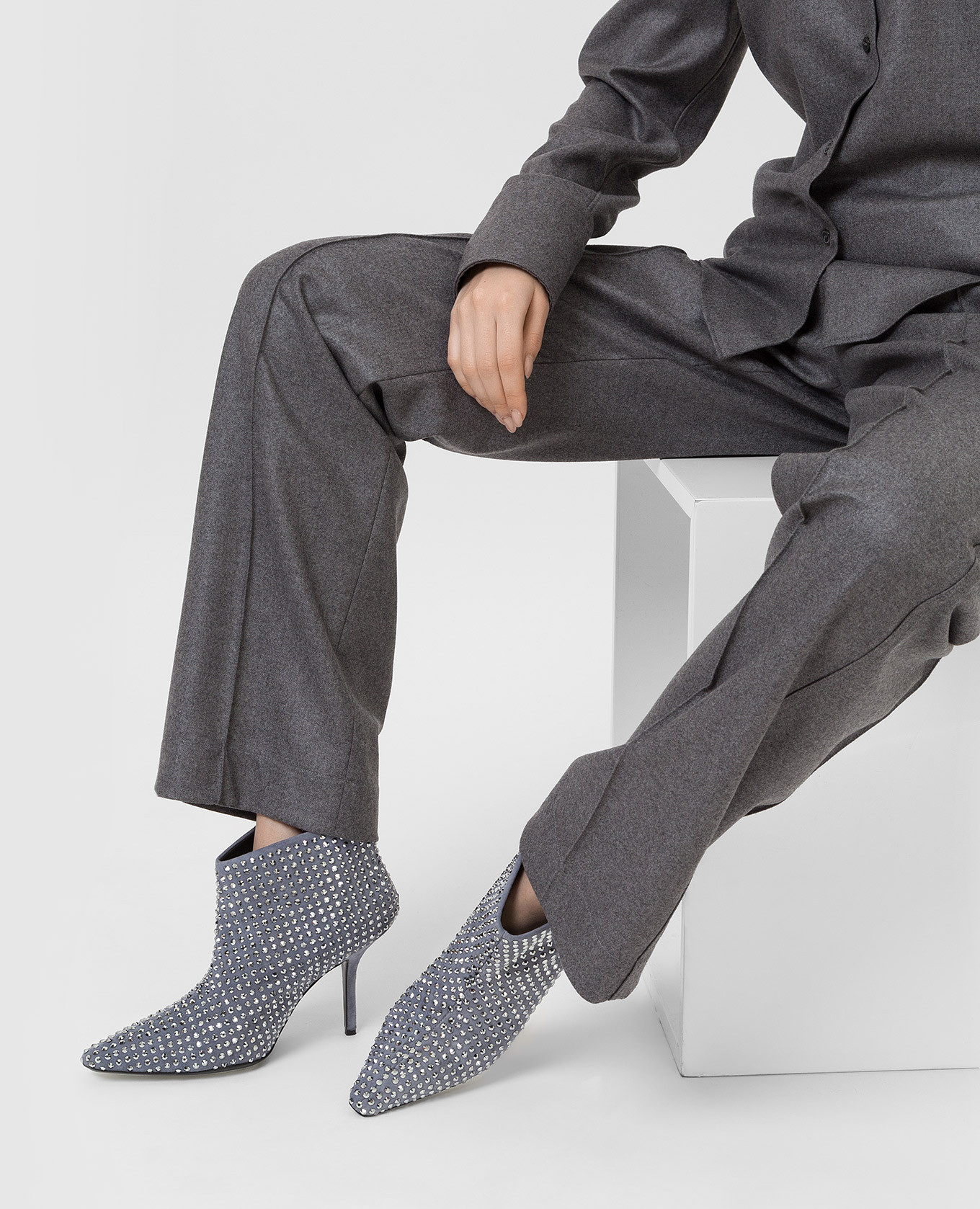 

Gray suede ankle boots in Swarovski crystals Eddy Daniele, Grey