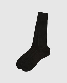 Stefano Ricci Dark Brown Ribbed Socks C009UN0001C009UN