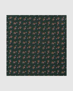Stefano Ricci Patterned Tie and Pache Scarf Set for Children Dark Green Silk YDHNG700