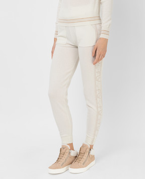 Be Florence White patterned cashmere joggers F2112