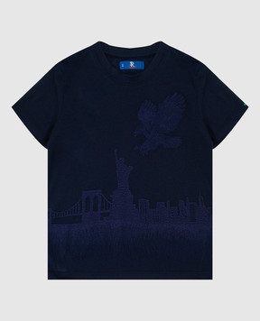 Stefano Ricci Children's dark blue t-shirt with embroidery YNH84001NY803