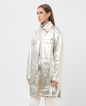 Yves Salomon Silver sheepskin coat with slits 22WYM60295MEVN