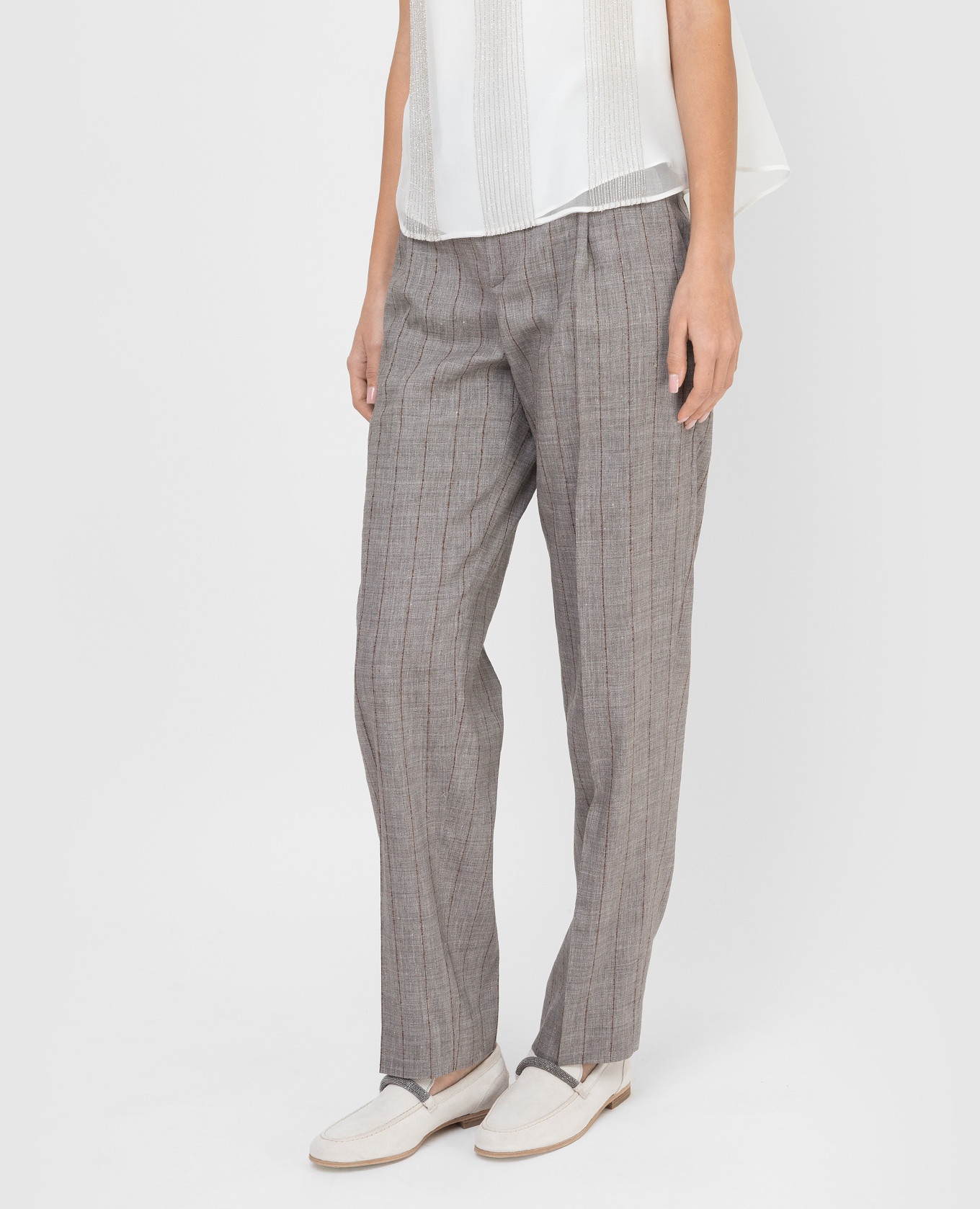 Striped linen and wool trousers Brunello Cucinelli 3