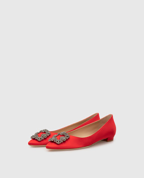 Manolo Blahnik Red ballerinas with crystals HANGISIFLAT10