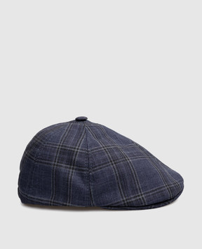 Stefano Ricci Checked wool, silk and linen baby cap YVF2019PWKL01B