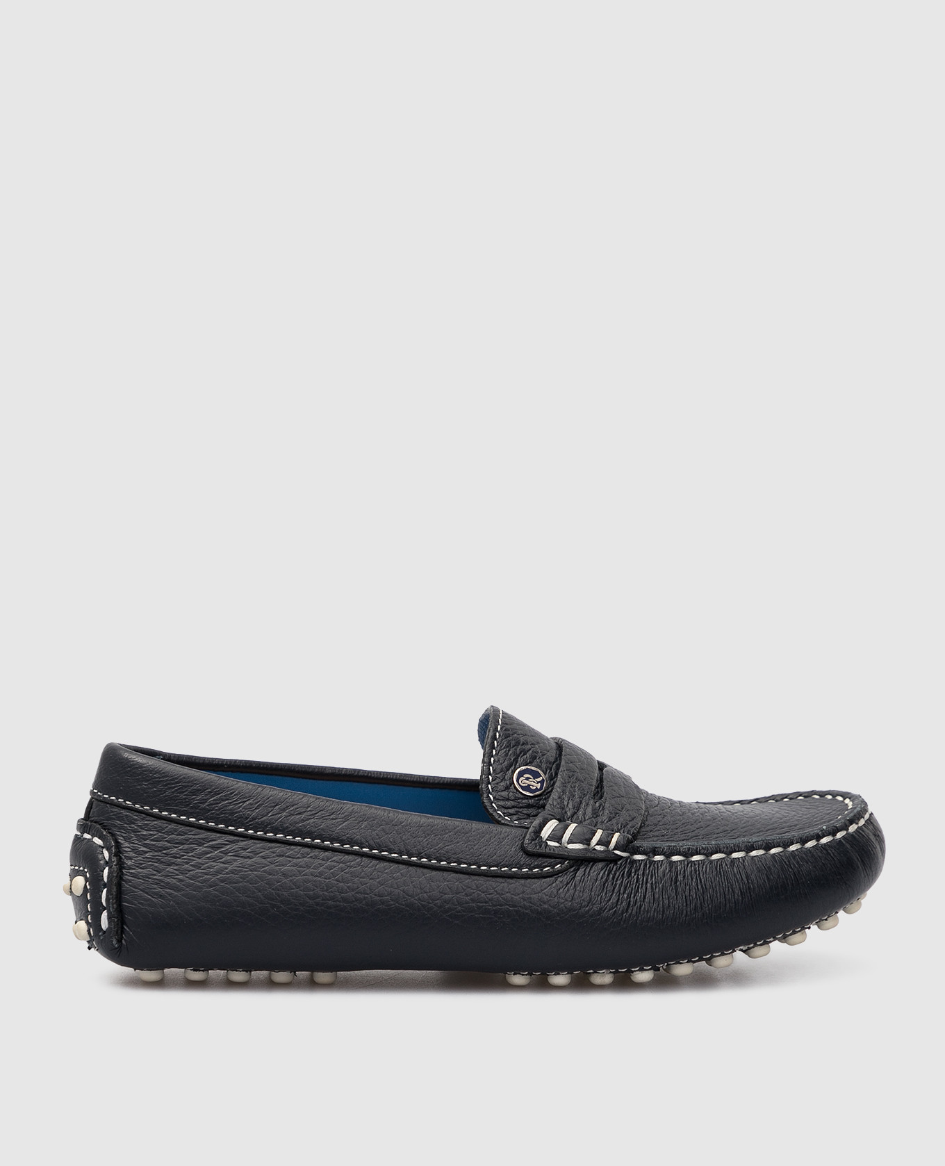 Children's dark blue leather moccasins stefano ricci