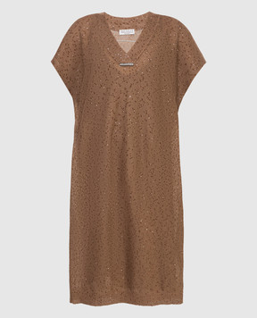 Brunello Cucinelli Brown linen and silk dress M10551A82