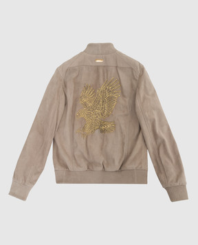 Stefano Ricci Children's light beige suede bomber jacket with emblem YDJ82000204902