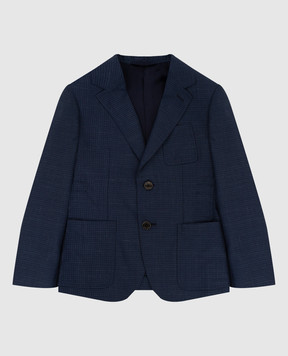 Stefano Ricci Children's navy check wool, silk and linen blazer Y1RSGD2SP1HC5107