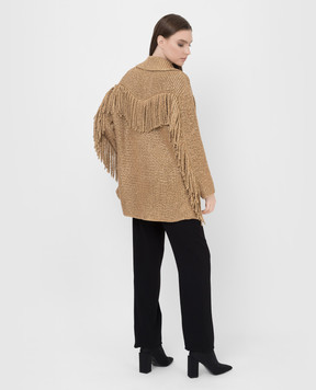 Ermanno Scervino Golden cardigan in crystals with fringe D405D701CTJKE