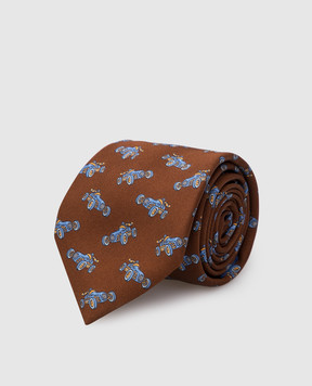 Stefano Ricci Children's brown silk set of patterned tie and poché scarf YDHNG700