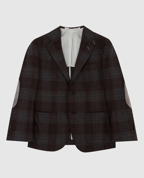 Stefano Ricci Children's dark brown plaid wool blazer Y1RSGD23T0W804