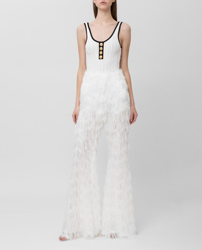 Balmain White trousers with lace RF15303D026