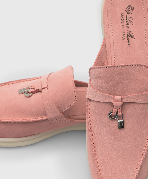 Loro Piana - Summer Charms Walk pink suede mules FAI1543