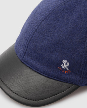 Stefano Ricci Baby blue wool and leather cap with monogram YVF5190C603SK