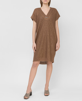 Brunello Cucinelli Brown linen and silk dress M10551A82