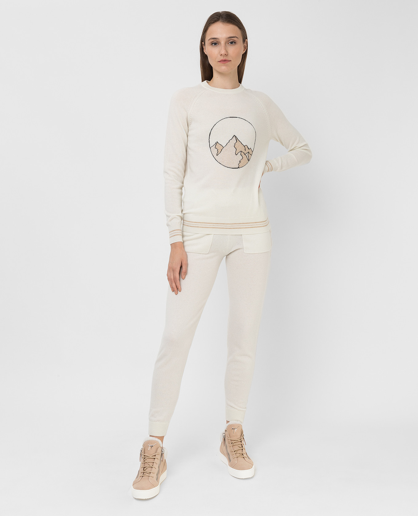 

White patterned cashmere joggers Be Florence, Light blue