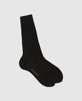Stefano Ricci Dark Brown Ribbed Socks C009UN0001C009UN