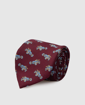 Stefano Ricci Patterned Tie and Pache Scarf Set for Children's Dark Violet Silk YDHNG700