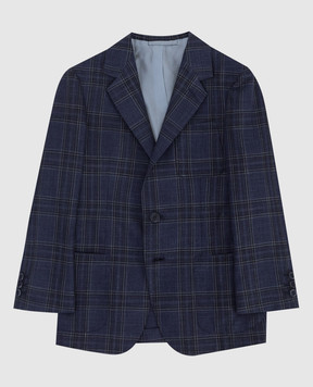 Stefano Ricci Children's navy check wool, silk and linen blazer Y1RSGD2300WKL01B