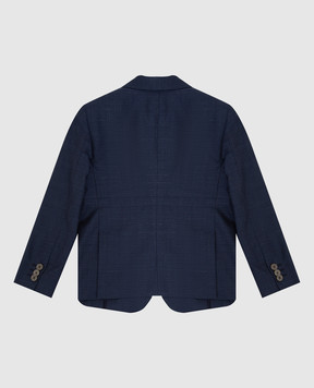 Stefano Ricci Children's navy check wool, silk and linen blazer Y1RSGD2SP1HC5107