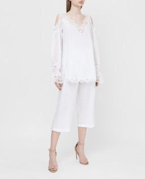 Ermanno Scervino White linen trousers with crystals D362P302GYC