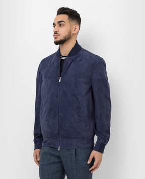 Brunello Cucinelli Navy Suede Bomber Jacket ChangeClear MPCLN1769