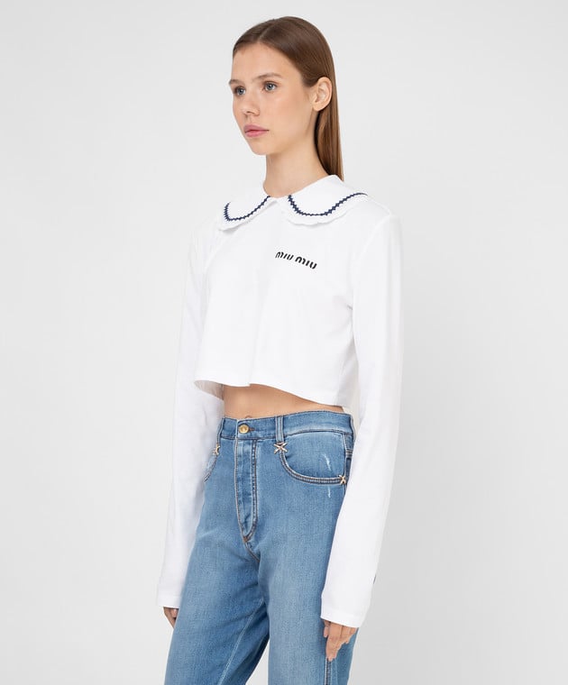 Miu Miu - Cropped long sleeve with collar MJL7651ZFW - shop with