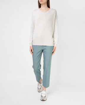 Brunello Cucinelli Turquoise Wool Cropped Pants MP033P7756