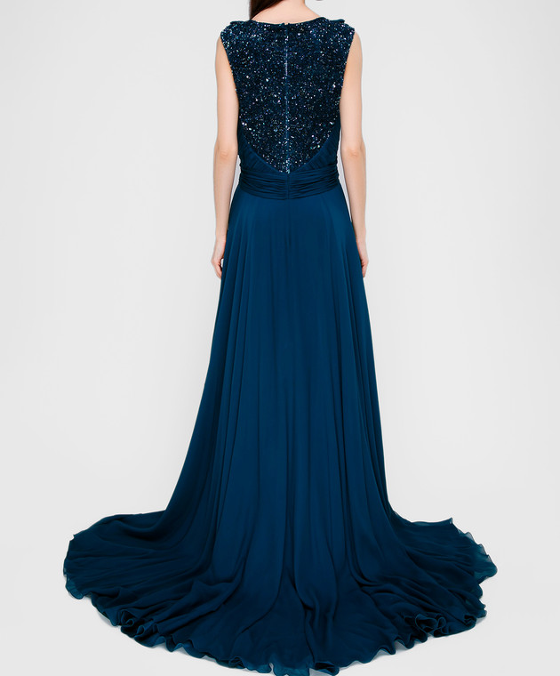 jenny packham navy blue dress Crystal-embellished crepe gown - navy