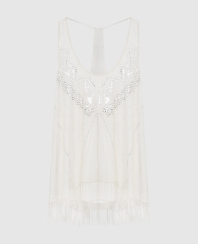 Twinset White top with embroidery and fringes 211TT2622