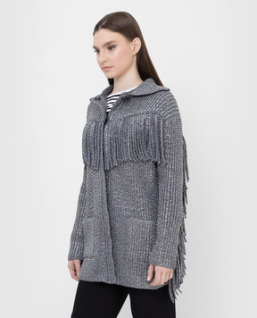 Ermanno Scervino Silver cardigan in crystals with fringes D405D701CTJKE