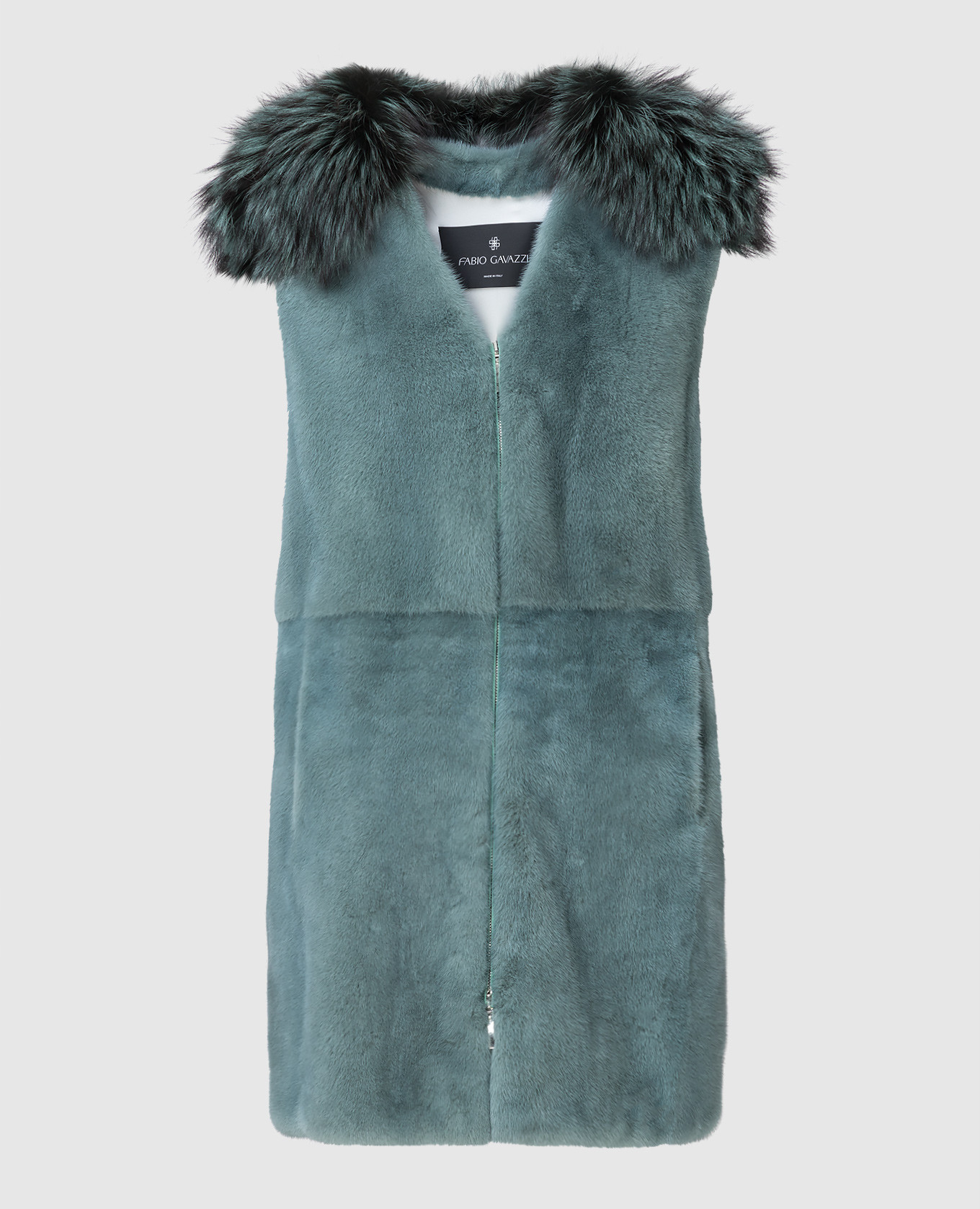 Blue vest made of mink and fox fur