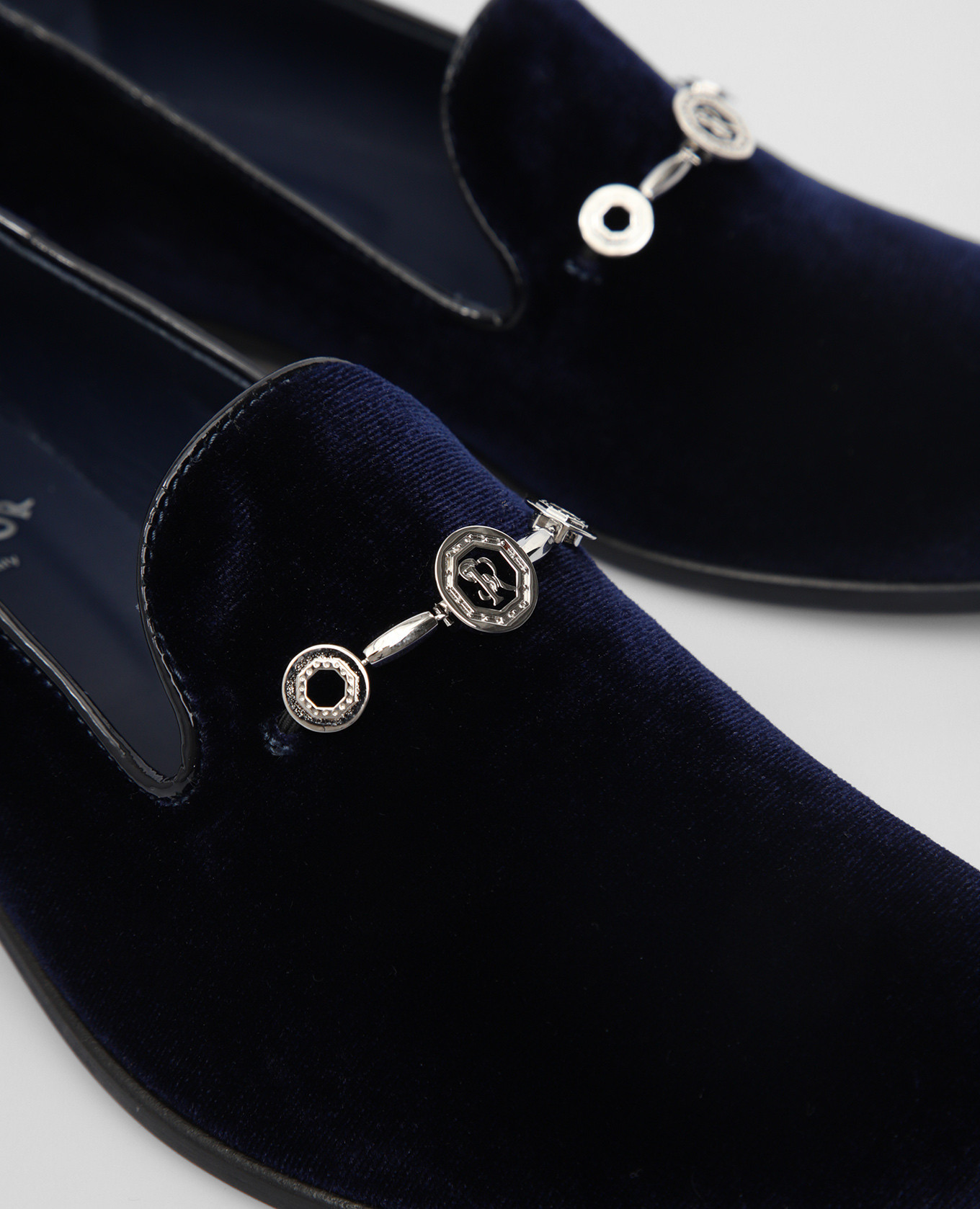 

Children's dark blue velvet loafers with buckle Stefano Ricci