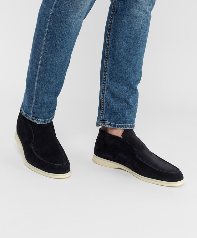 Loro Piana - Navy Blue Suede Open Walk Deserts with Fur  display picture 1