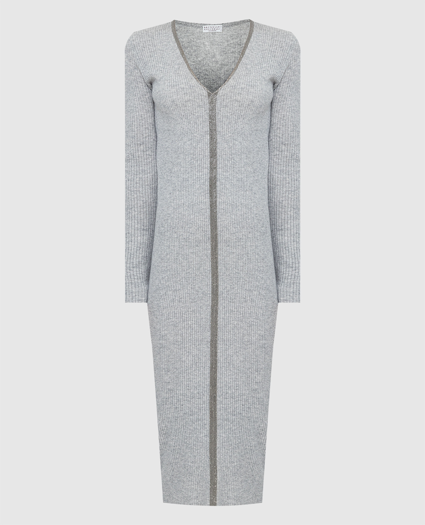 

Gray cashmere dress with chains Brunello Cucinelli, Серый